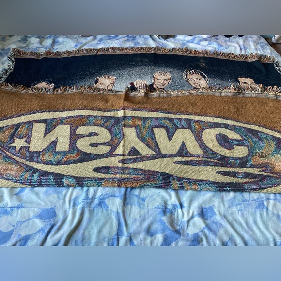 NSYNC Vintage 90s Tapestry Blanket Justin Timberlake Woven Afgan Throw 55”x48” - Picture 13 of 14